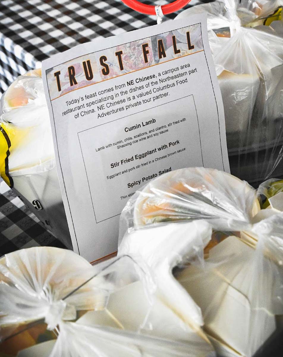 Trust Fall dinners come with a printed menu explaining all the included dishes.