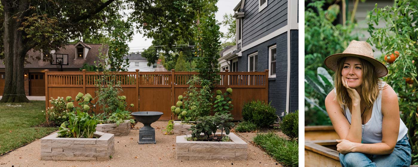 Left: This front-yard garden features raised beds made of stone. Right: Annie Chubbuck