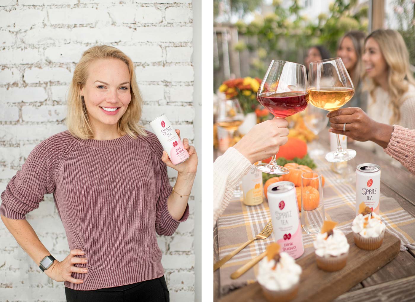   Left: Kathryn Dougherty, founder of Spritz Tea. Right: Spritz Tea is aimed at a health-conscious consumer.