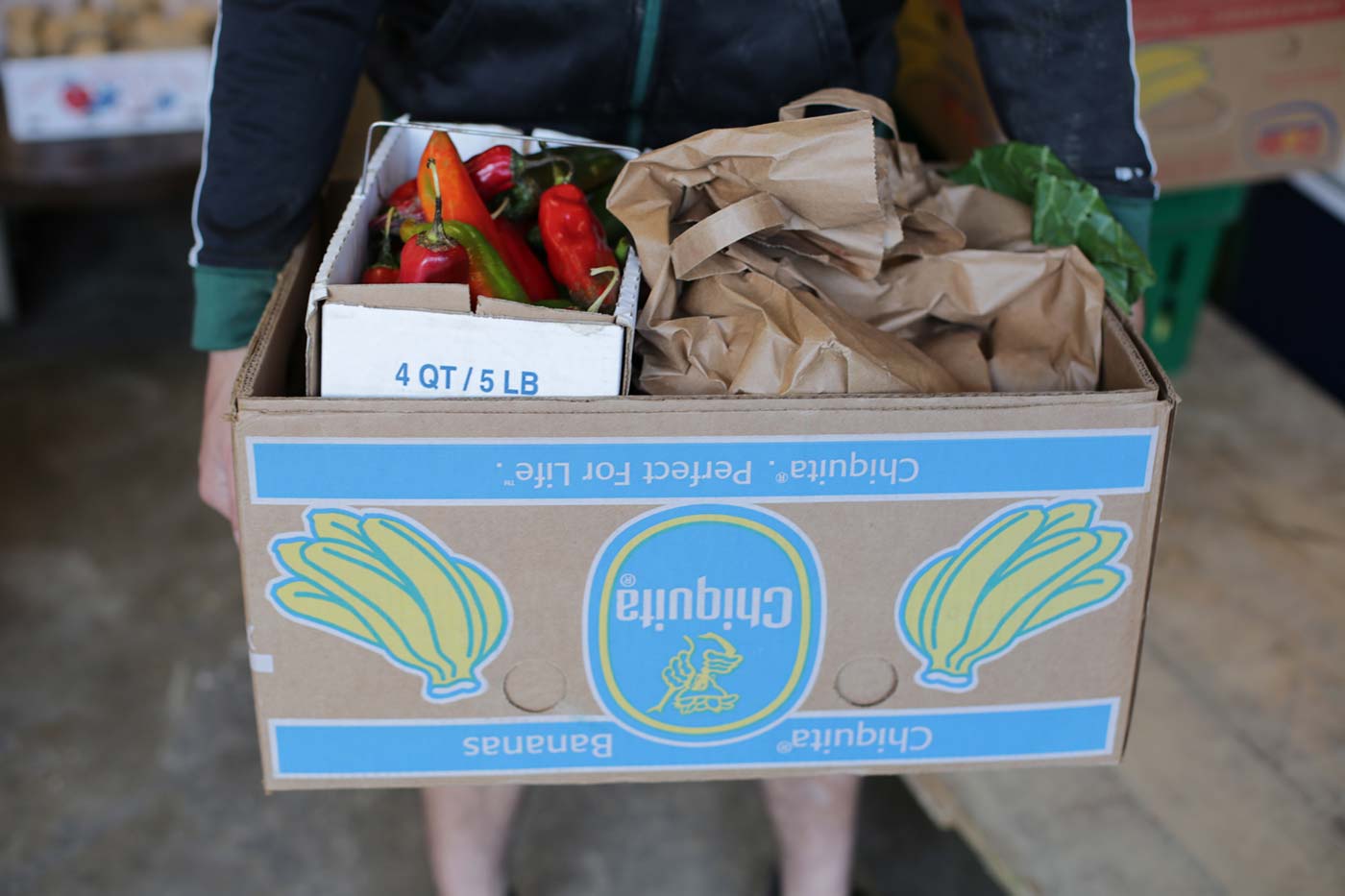 Healthy local food purchased by donors is distributed to those who need help.