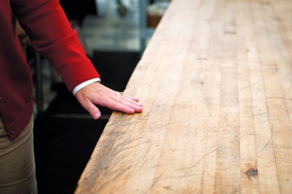 The long butcher block that sits behind the Weiland’s cheese counter.