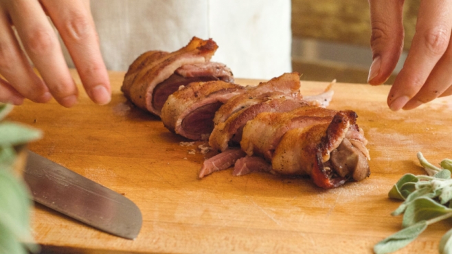 Grilled Venison Tenderloin Wrapped in Double-Smoked Bacon